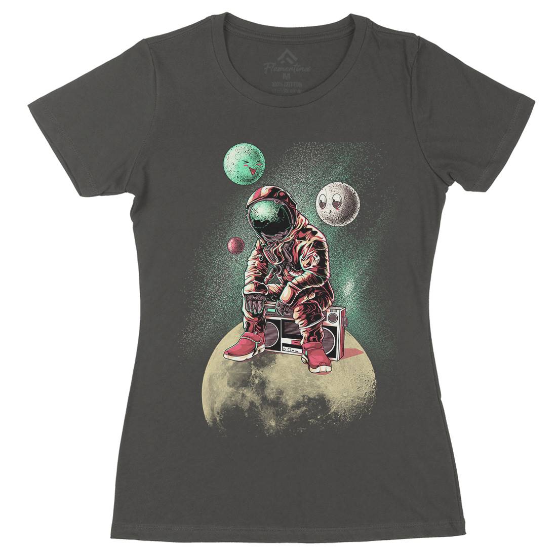 Astronaut Moon Womens Organic Crew Neck T-Shirt Space B986