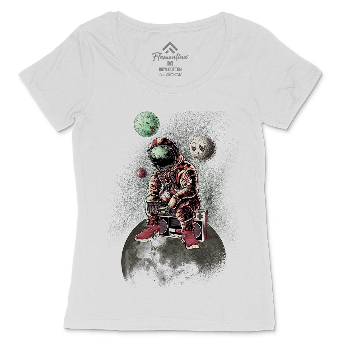 Astronaut Moon Womens Scoop Neck T-Shirt Space B986