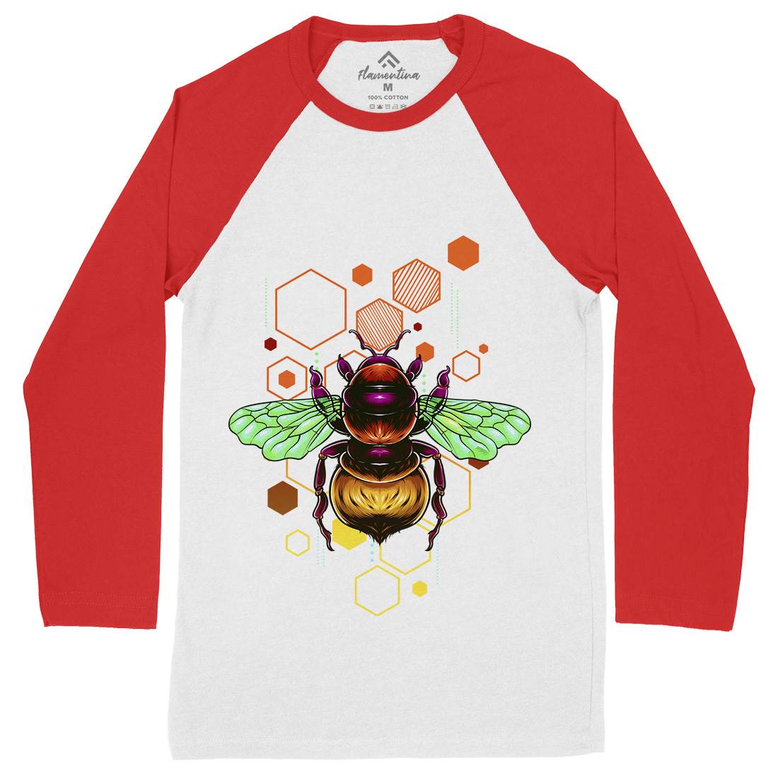 Honey Bee Mens Long Sleeve Baseball T-Shirt Nature B987