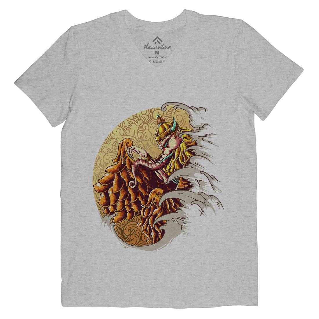 Mythical Elephant Mens Organic V-Neck T-Shirt Asian B988