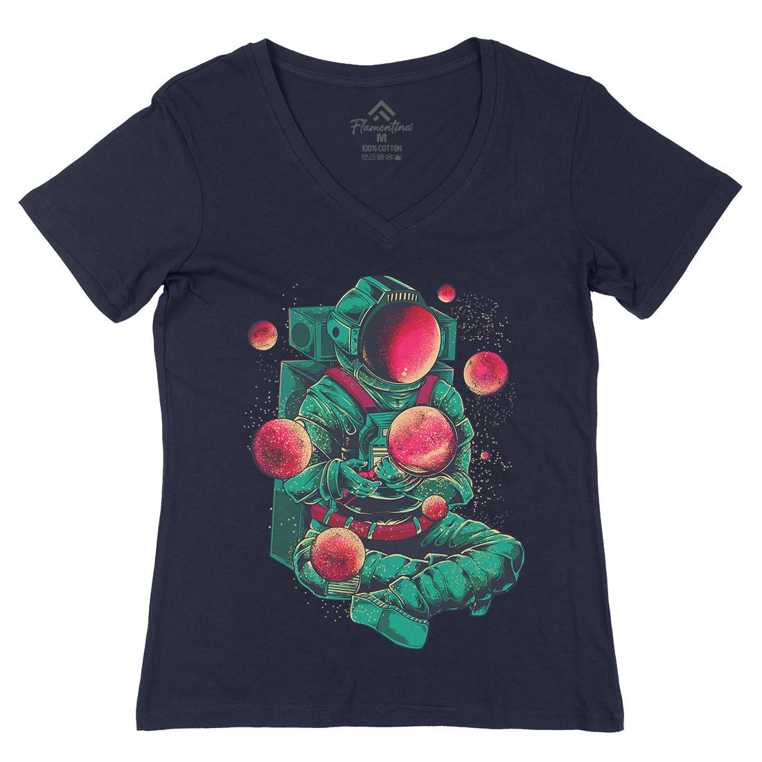 Astronaut Creator Womens Organic V-Neck T-Shirt Space B989