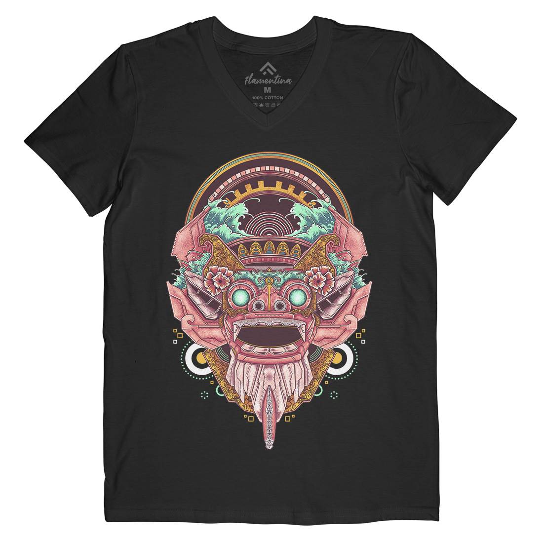 Barong Mask Mens Organic V-Neck T-Shirt Asian B990