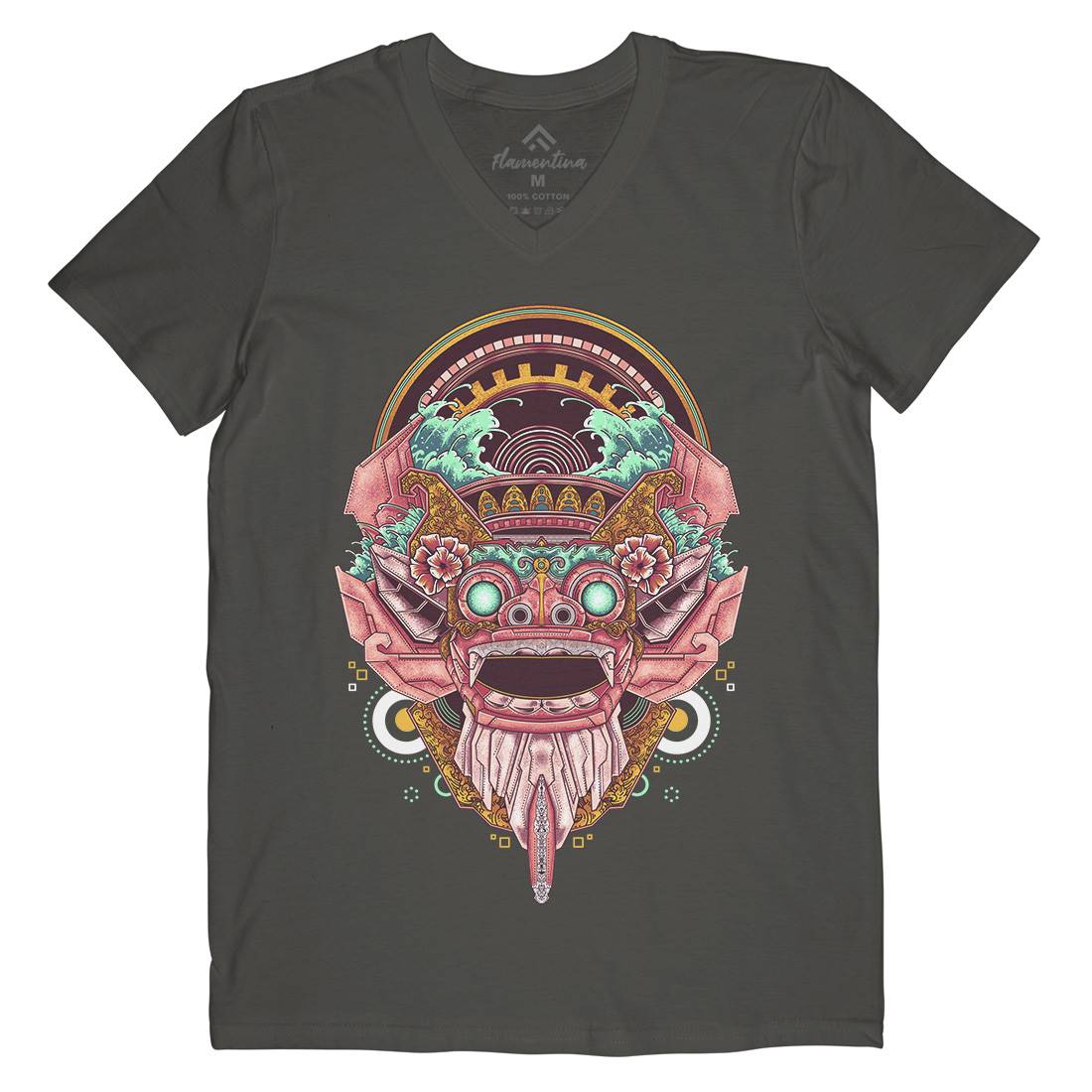 Barong Mask Mens V-Neck T-Shirt Asian B990