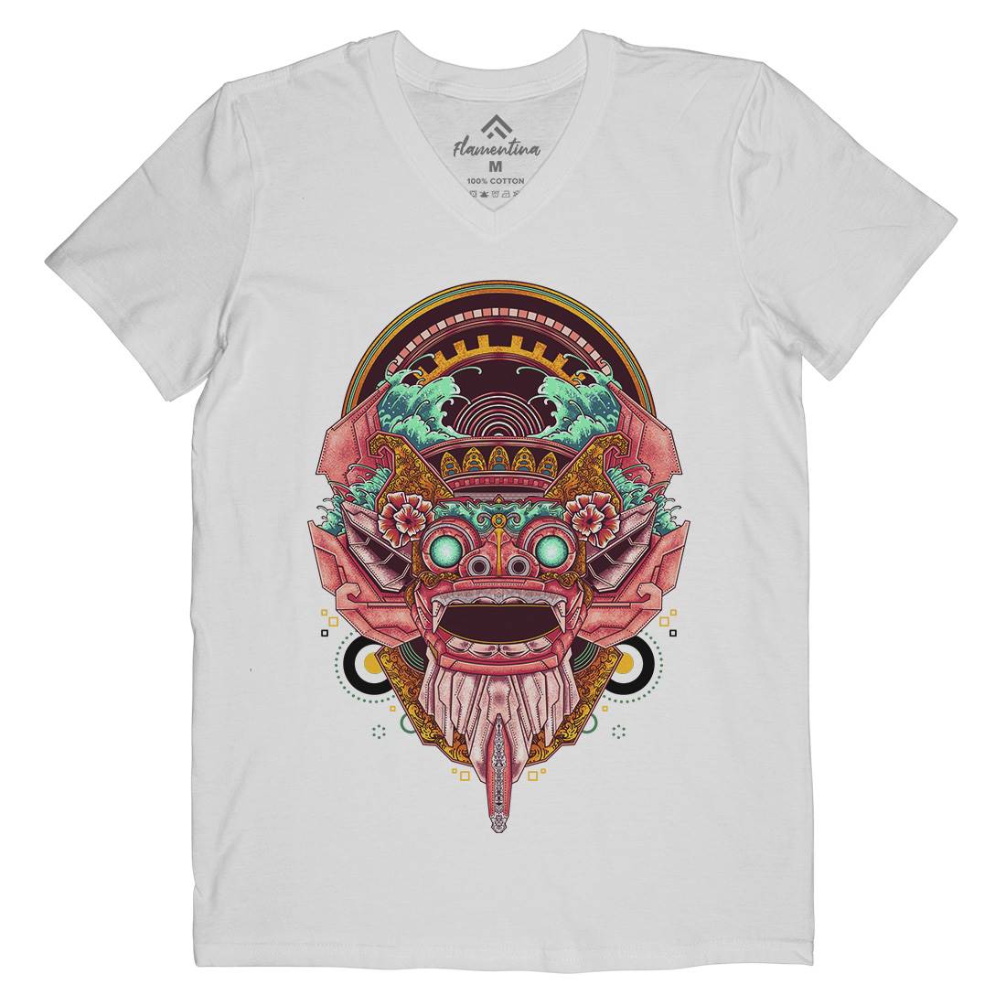 Barong Mask Mens Organic V-Neck T-Shirt Asian B990