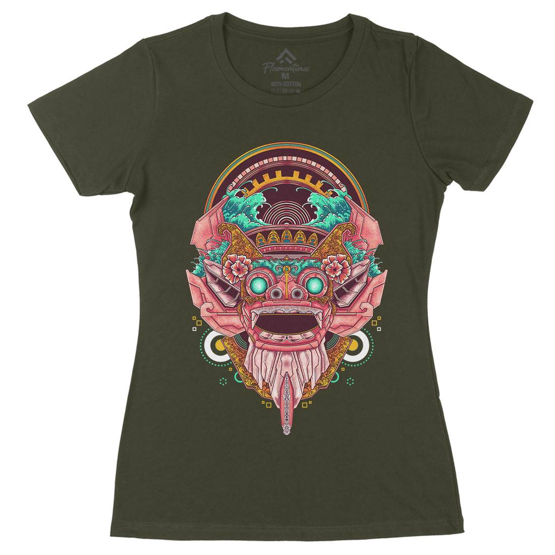 Barong Mask Womens Organic Crew Neck T-Shirt Asian B990
