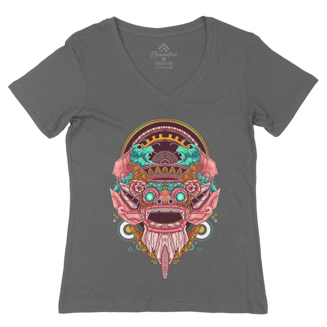 Barong Mask Womens Organic V-Neck T-Shirt Asian B990