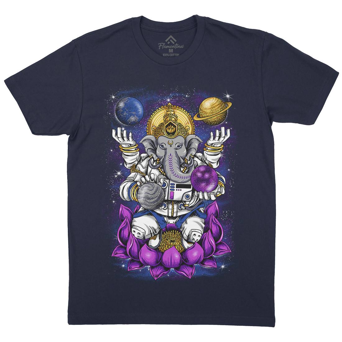 Lord Ganesha Mens Organic Crew Neck T-Shirt Asian B991