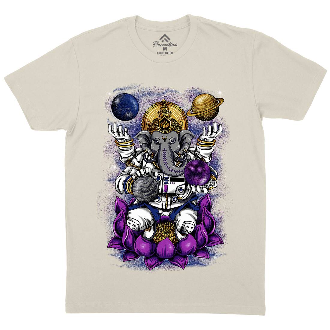 Lord Ganesha Mens Organic Crew Neck T-Shirt Asian B991