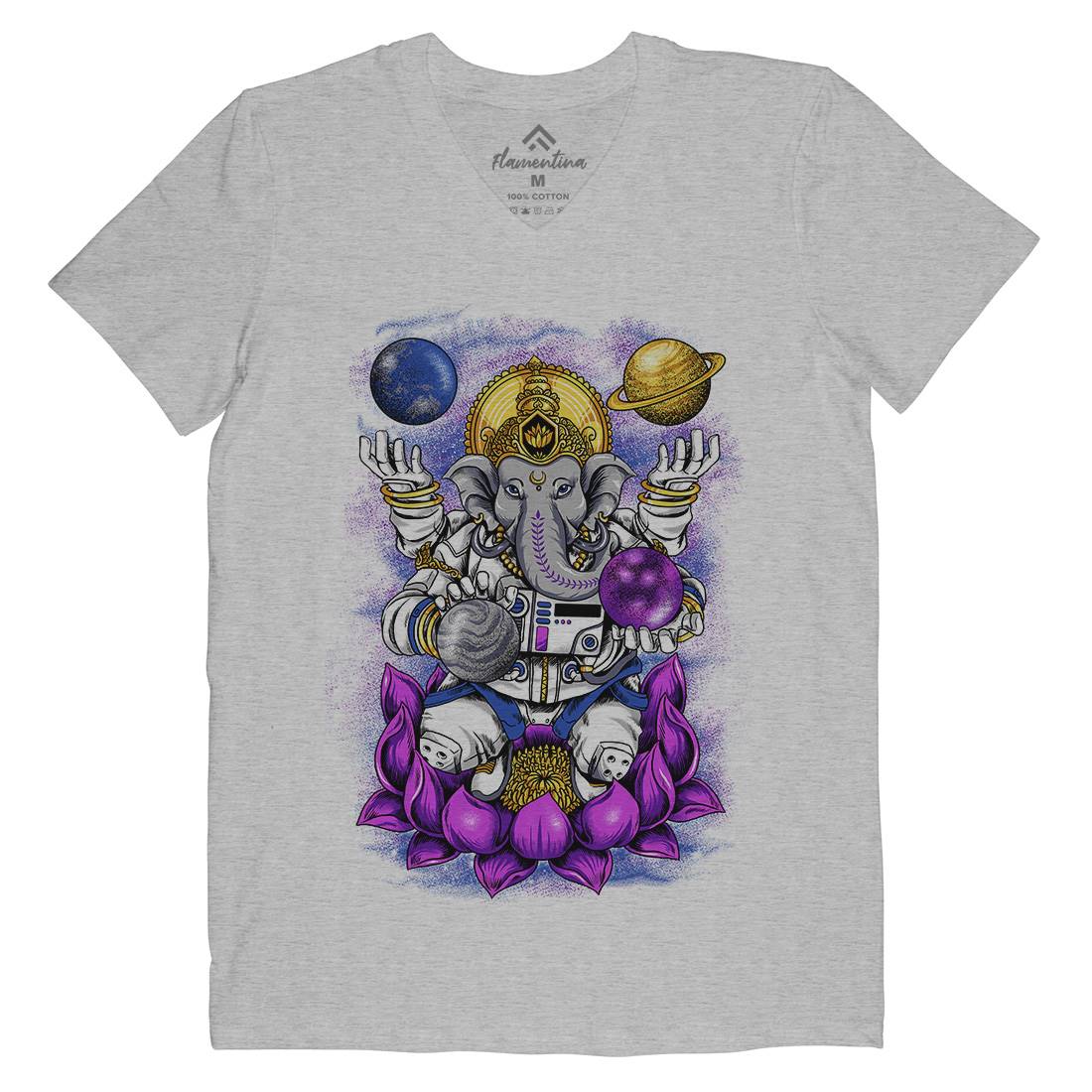 Lord Ganesha Mens Organic V-Neck T-Shirt Asian B991