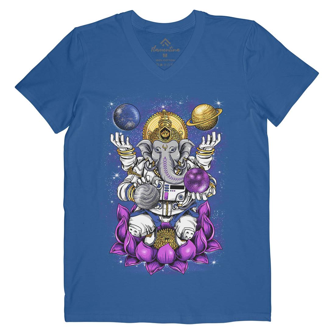 Lord Ganesha Mens V-Neck T-Shirt Asian B991