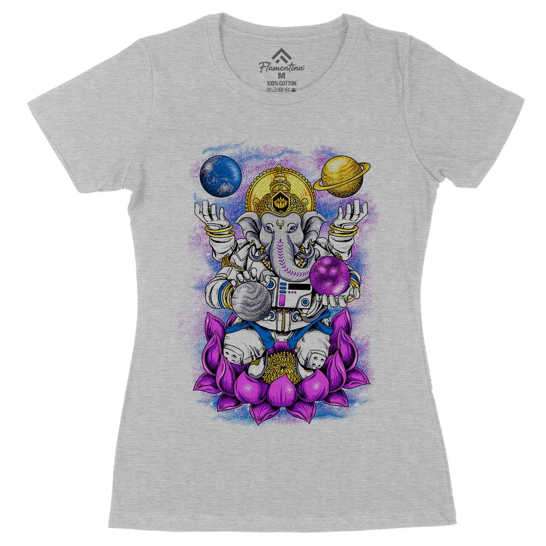 Lord Ganesha Womens Organic Crew Neck T-Shirt Asian B991
