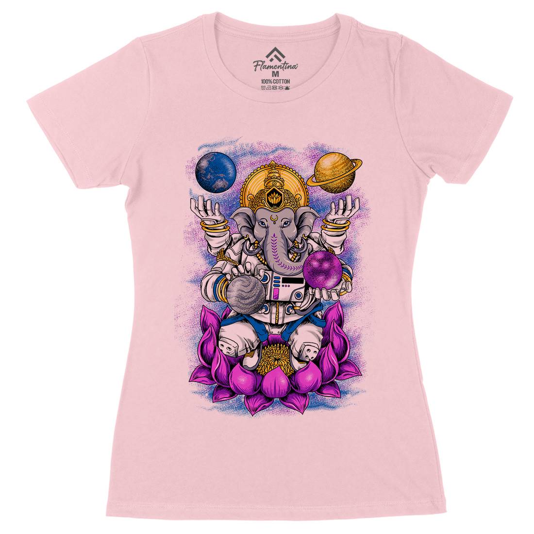 Lord Ganesha Womens Organic Crew Neck T-Shirt Asian B991