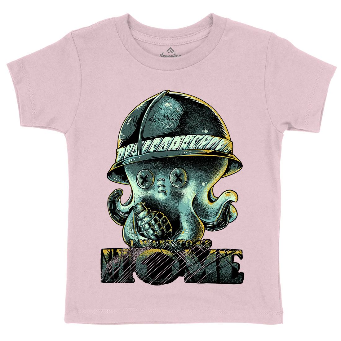 Octopus War Kids Organic Crew Neck T-Shirt Army B993