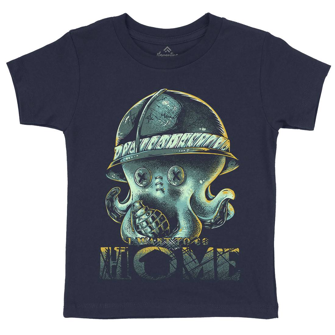Octopus War Kids Crew Neck T-Shirt Army B993