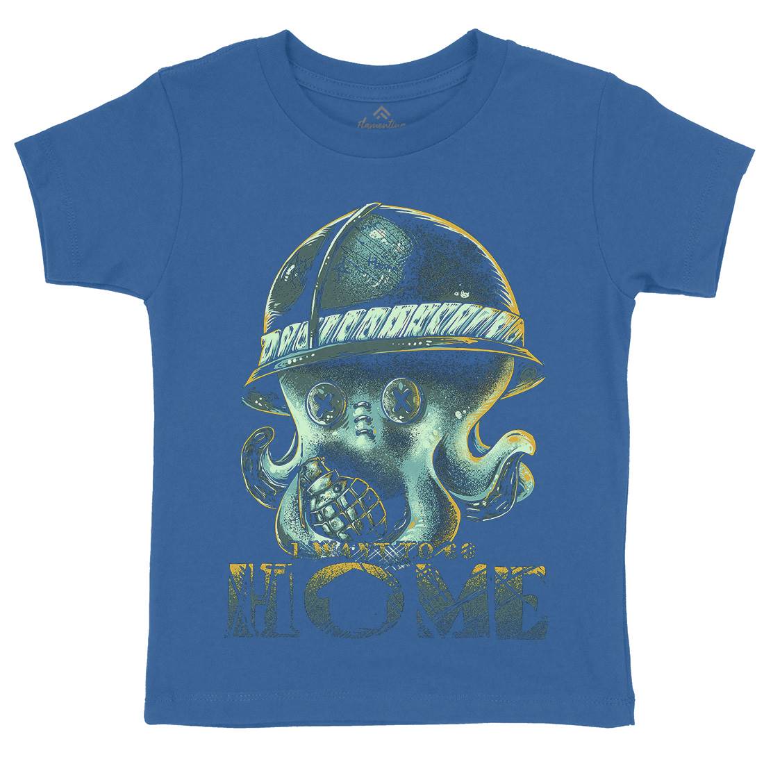 Octopus War Kids Organic Crew Neck T-Shirt Army B993