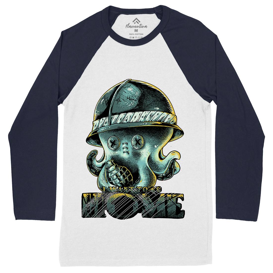 Octopus War Mens Long Sleeve Baseball T-Shirt Army B993