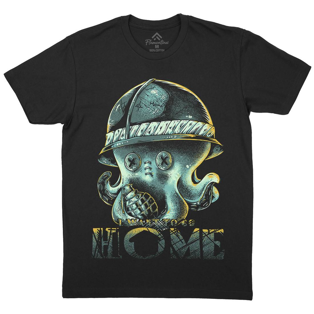 Octopus War Mens Organic Crew Neck T-Shirt Army B993