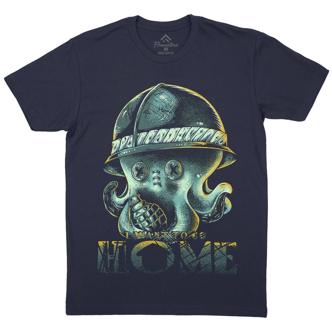 Octopus War Mens Crew Neck T-Shirt Army B993