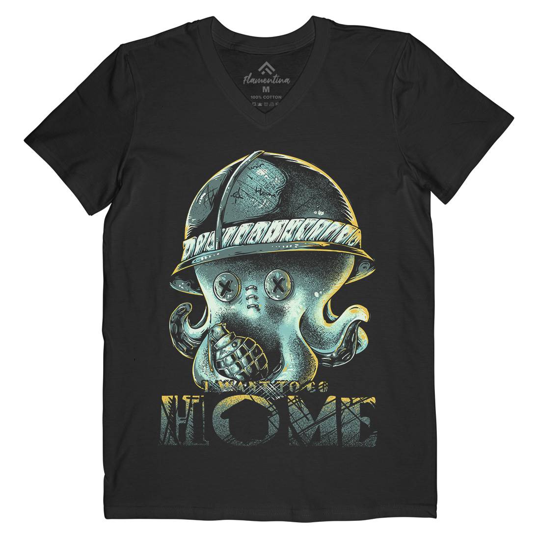 Octopus War Mens V-Neck T-Shirt Army B993