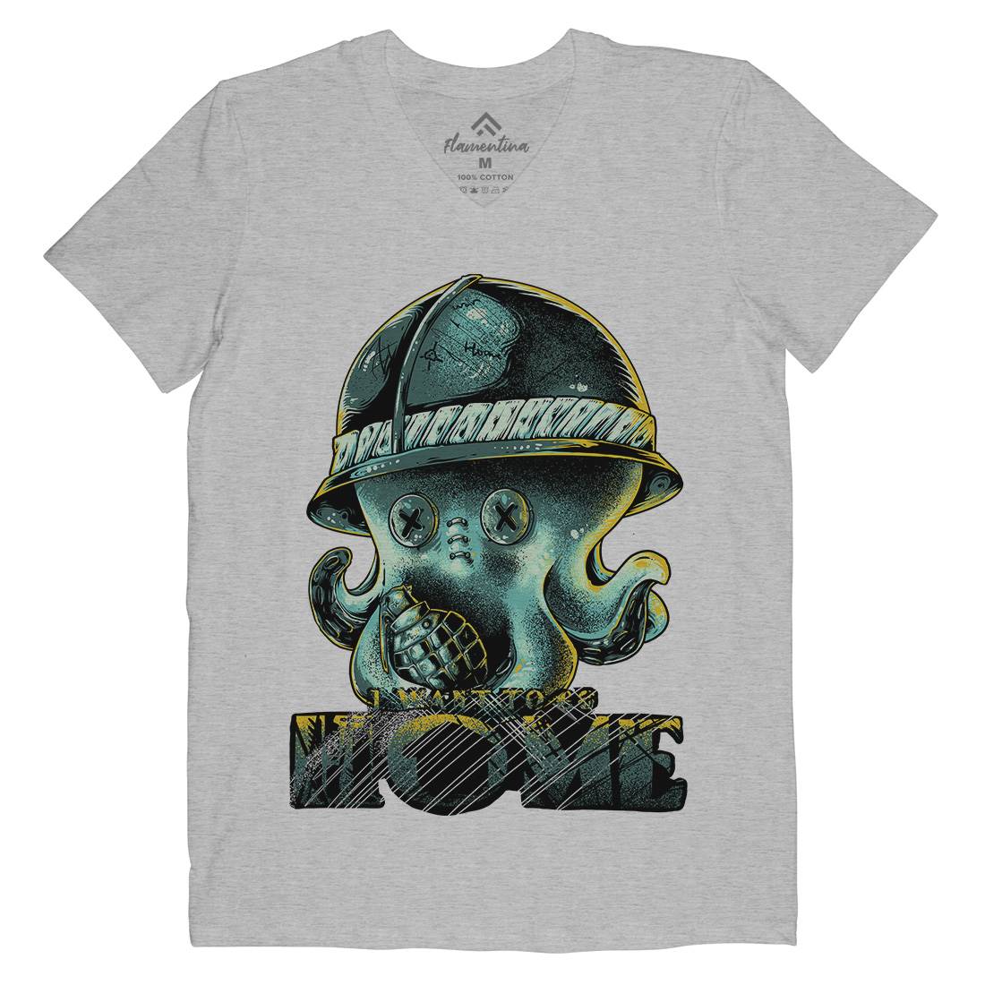 Octopus War Mens Organic V-Neck T-Shirt Army B993