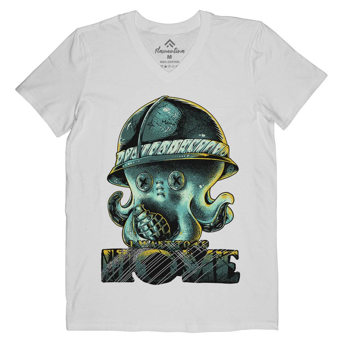 Octopus War Mens Organic V-Neck T-Shirt Army B993