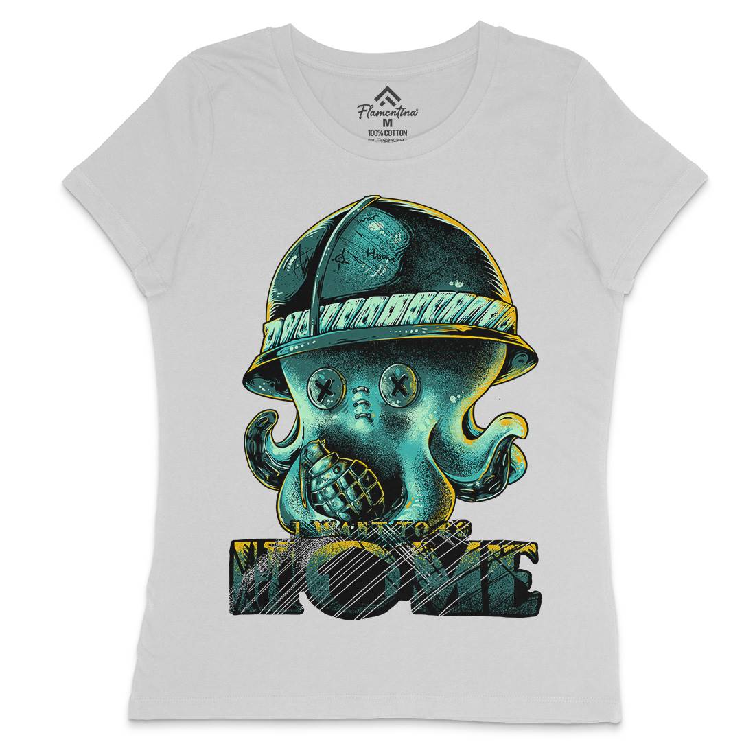 Octopus War Womens Crew Neck T-Shirt Army B993