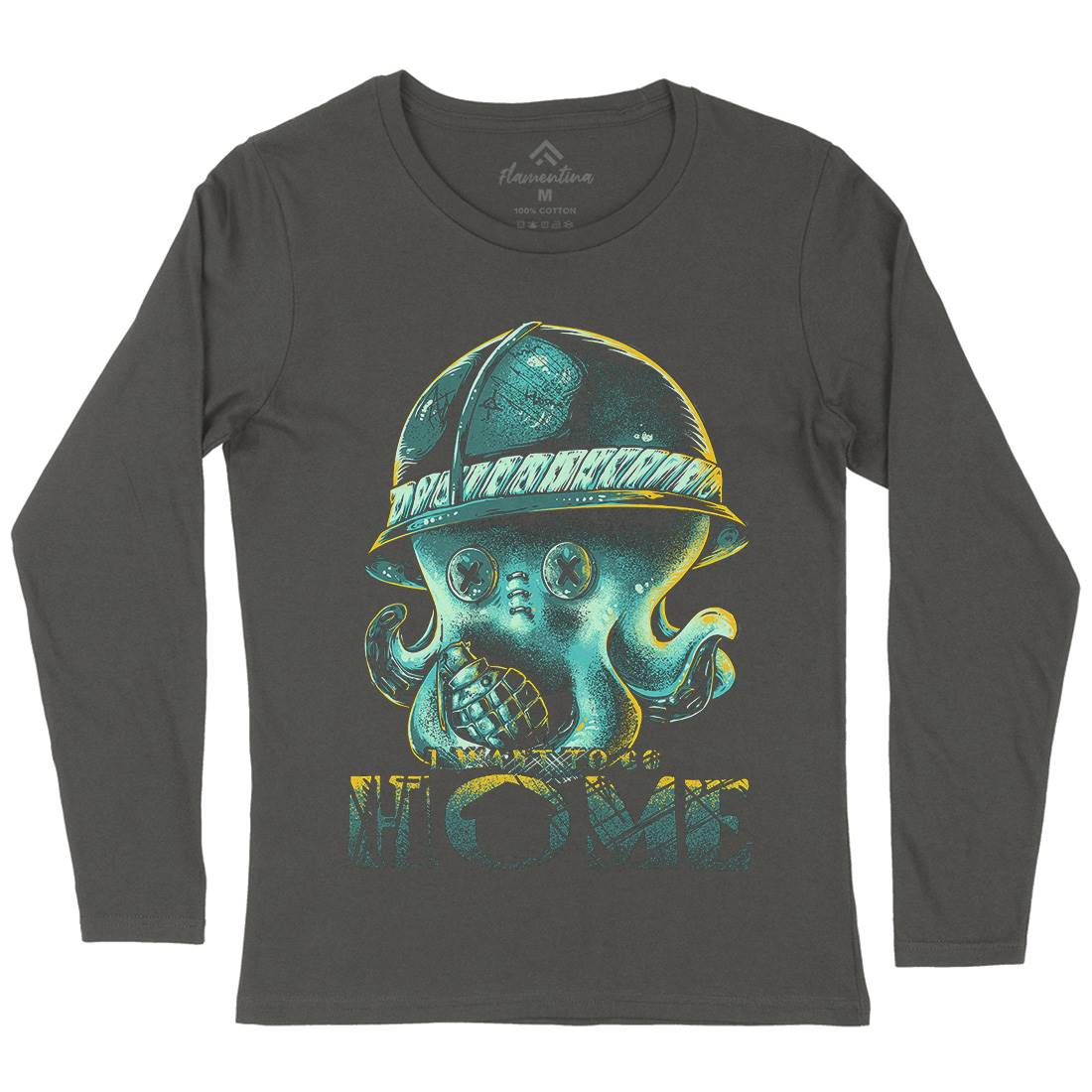 Octopus War Womens Long Sleeve T-Shirt Army B993