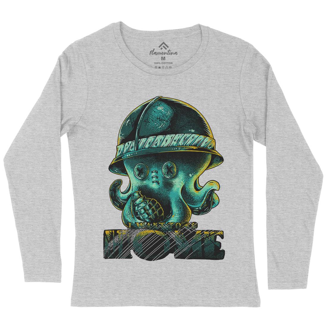 Octopus War Womens Long Sleeve T-Shirt Army B993