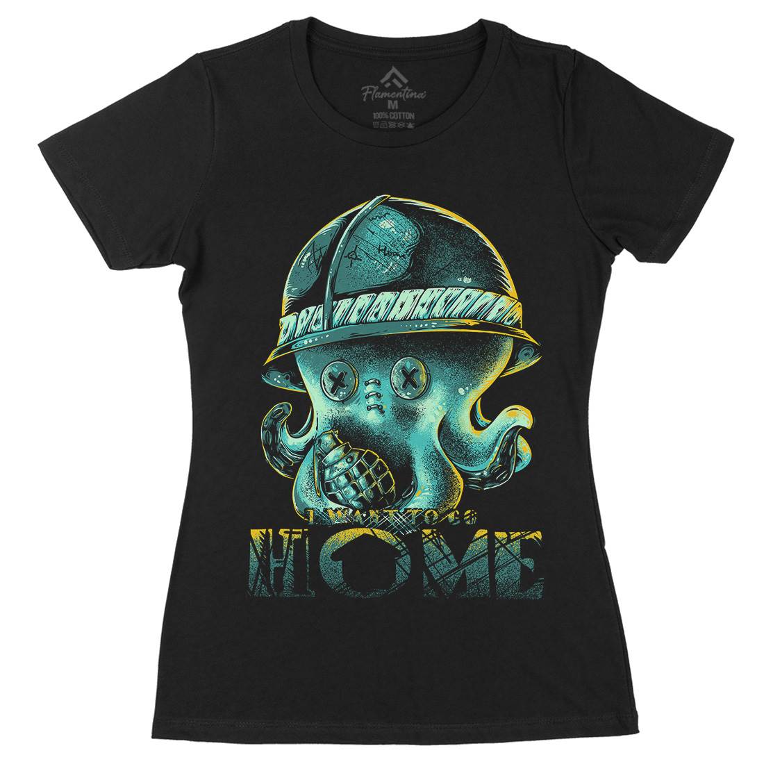 Octopus War Womens Organic Crew Neck T-Shirt Army B993