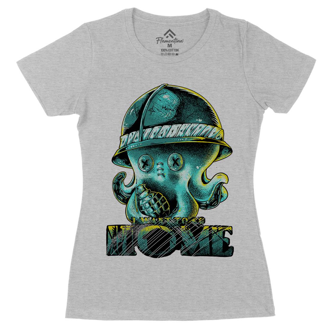 Octopus War Womens Organic Crew Neck T-Shirt Army B993