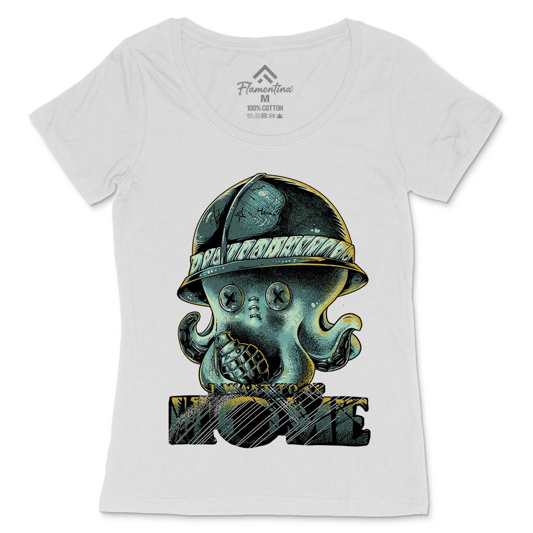 Octopus War Womens Scoop Neck T-Shirt Army B993