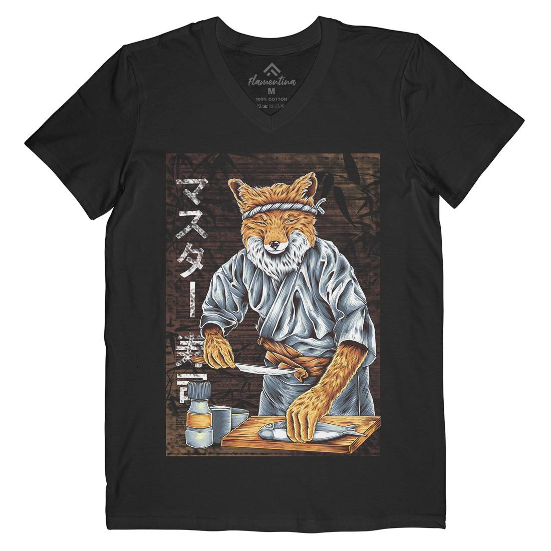 Japan Fox Mens Organic V-Neck T-Shirt Asian B994