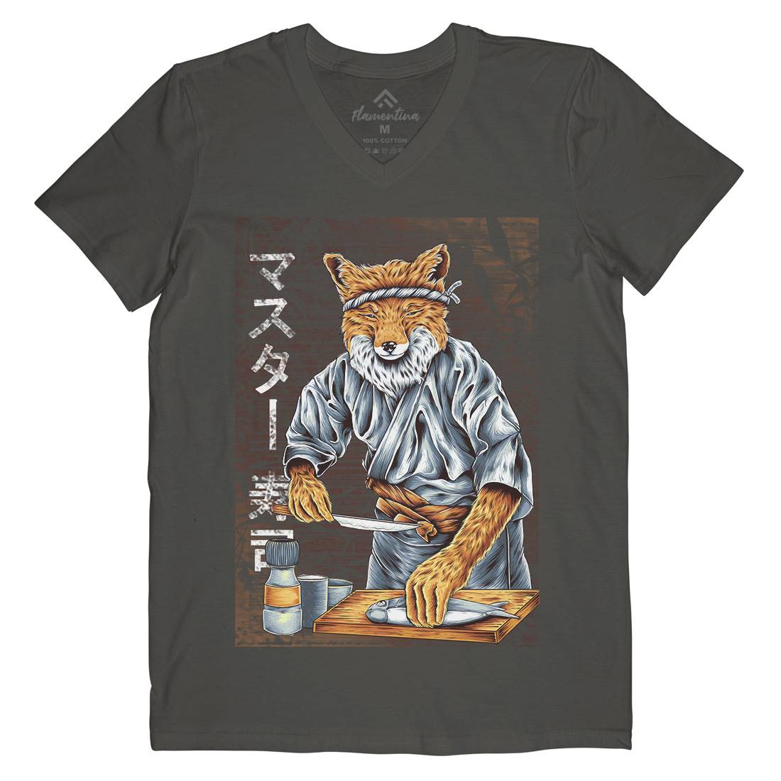 Japan Fox Mens V-Neck T-Shirt Asian B994