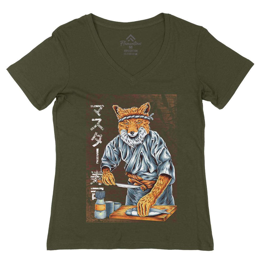 Japan Fox Womens Organic V-Neck T-Shirt Asian B994