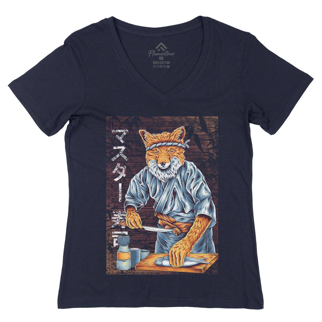 Japan Fox Womens Organic V-Neck T-Shirt Asian B994