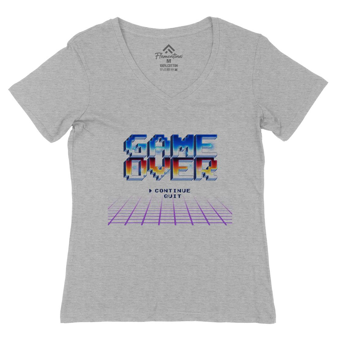 Game Over Womens Organic V-Neck T-Shirt Geek B995