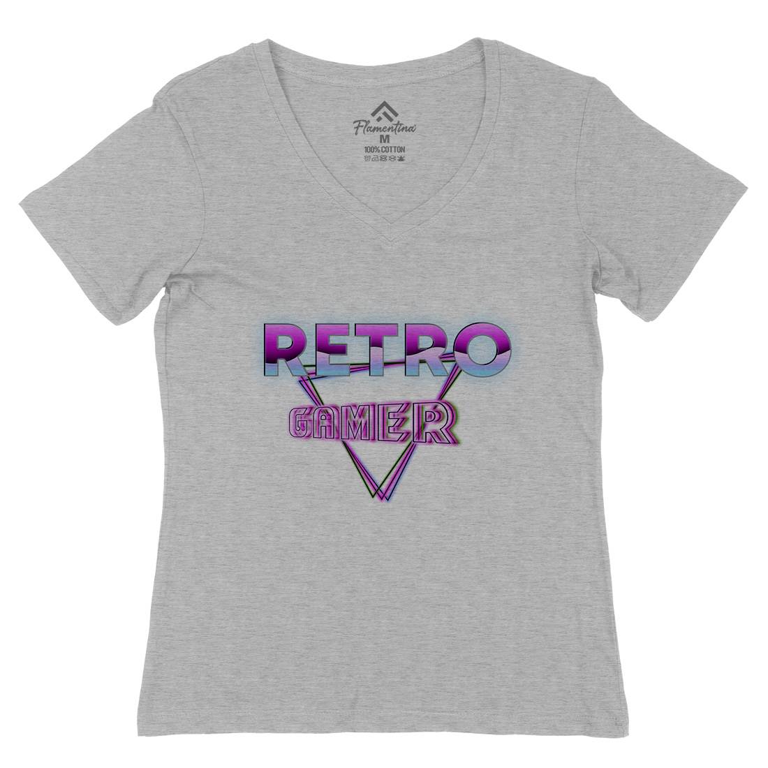Retro Gamer Womens Organic V-Neck T-Shirt Geek B996