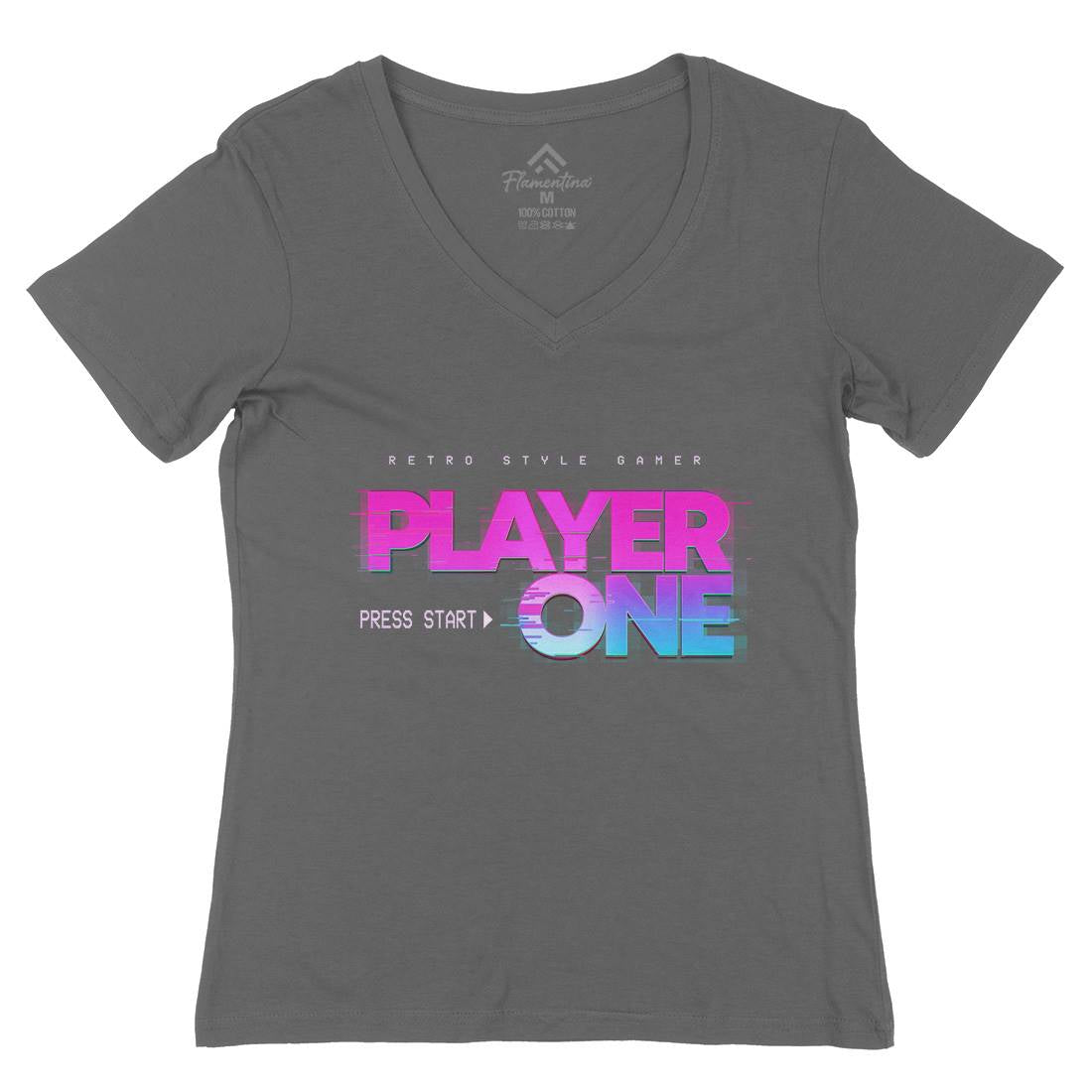 Player One Womens Organic V-Neck T-Shirt Geek B997