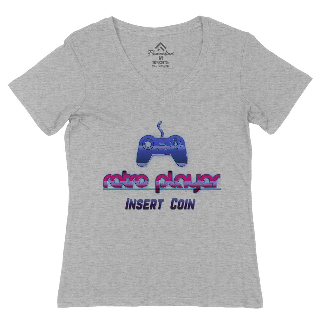 Retro Player Womens Organic V-Neck T-Shirt Geek B998
