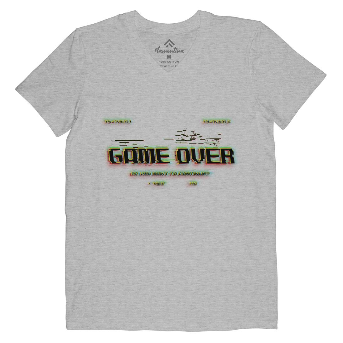 Game Over Continue Mens Organic V-Neck T-Shirt Geek B999