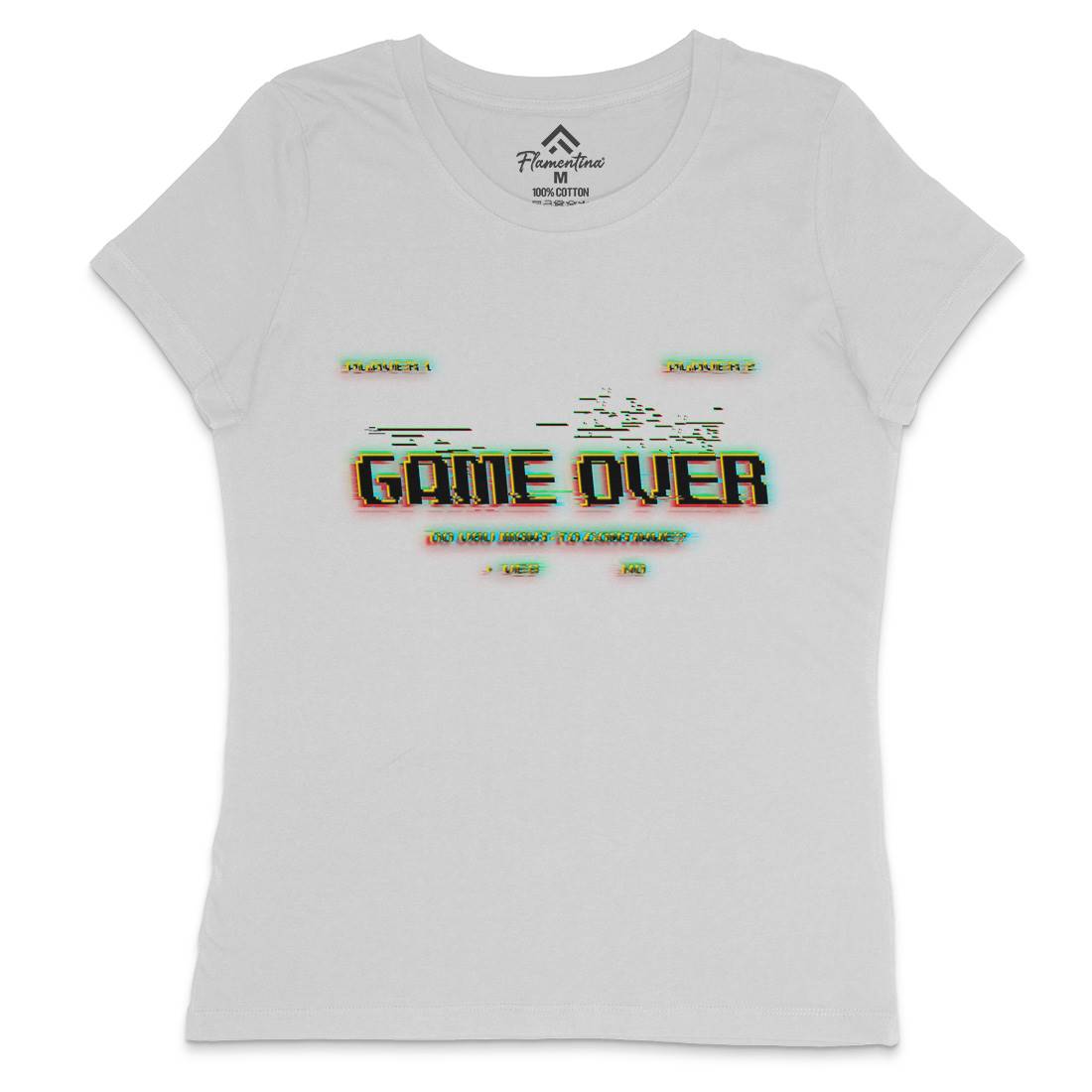 Game Over Continue Womens Crew Neck T-Shirt Geek B999