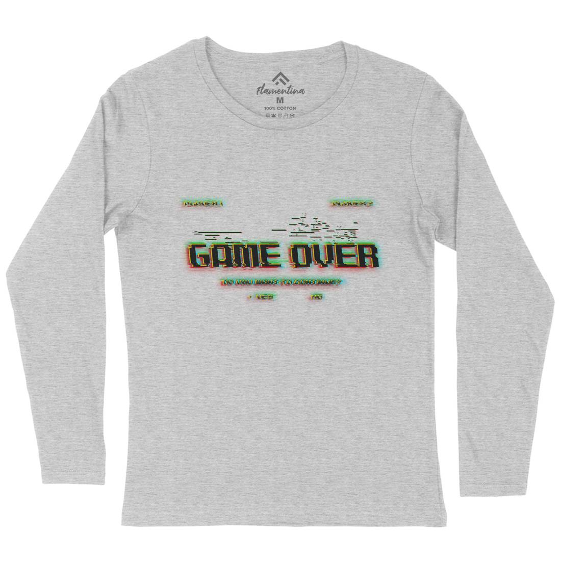 Game Over Continue Womens Long Sleeve T-Shirt Geek B999