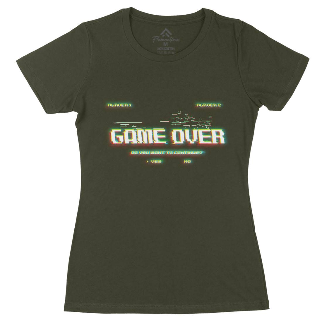 Game Over Continue Womens Organic Crew Neck T-Shirt Geek B999