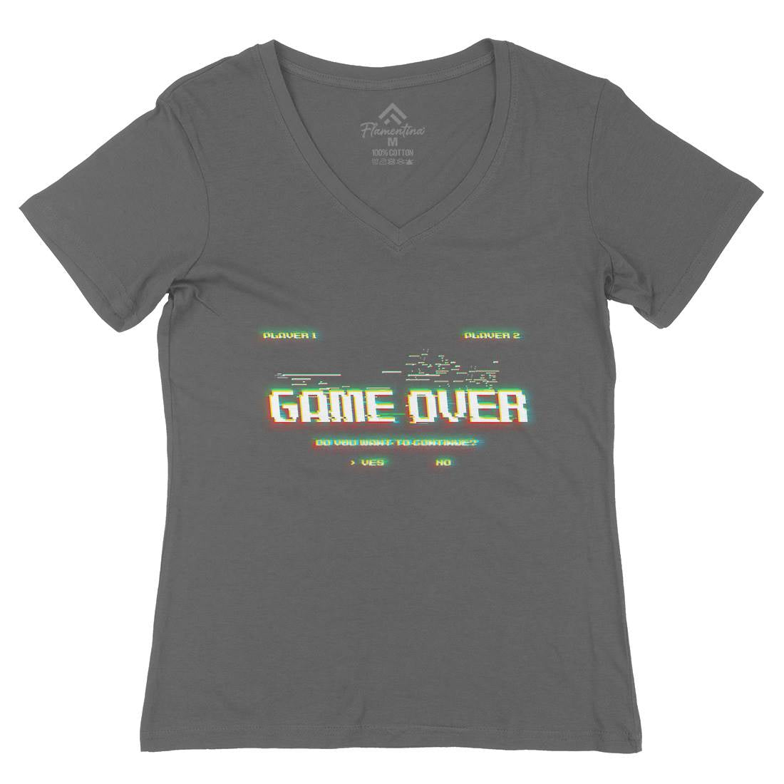 Game Over Continue Womens Organic V-Neck T-Shirt Geek B999
