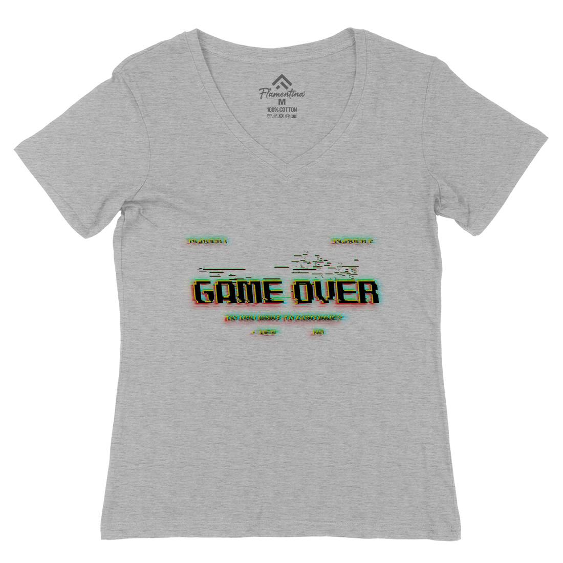 Game Over Continue Womens Organic V-Neck T-Shirt Geek B999