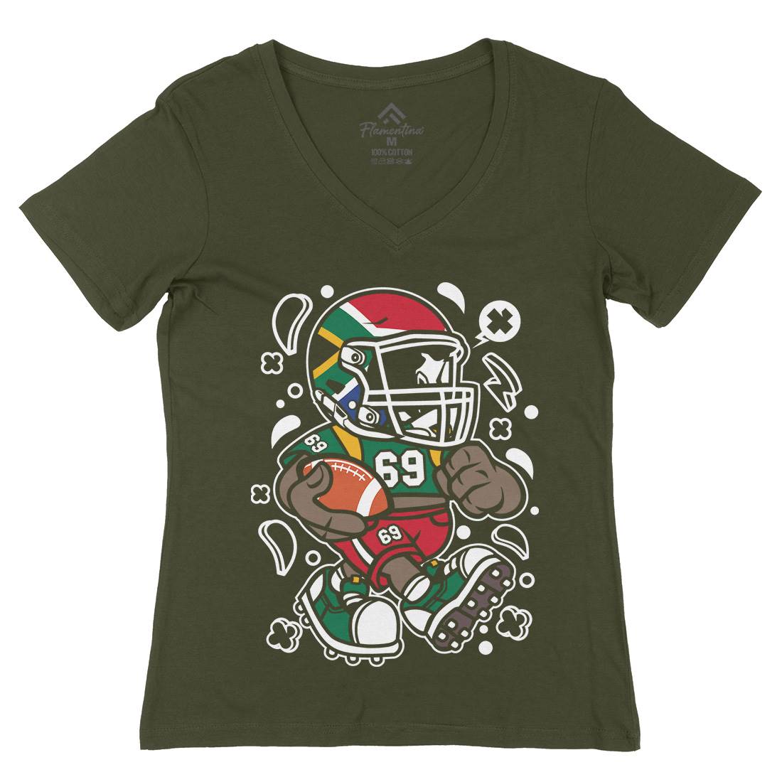 African Football Kid Womens Organic V-Neck T-Shirt Sport C001