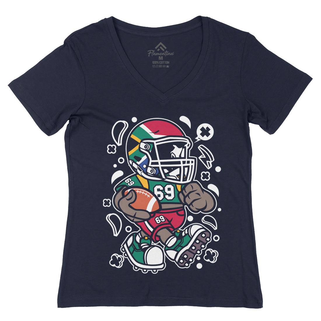 African Football Kid Womens Organic V-Neck T-Shirt Sport C001