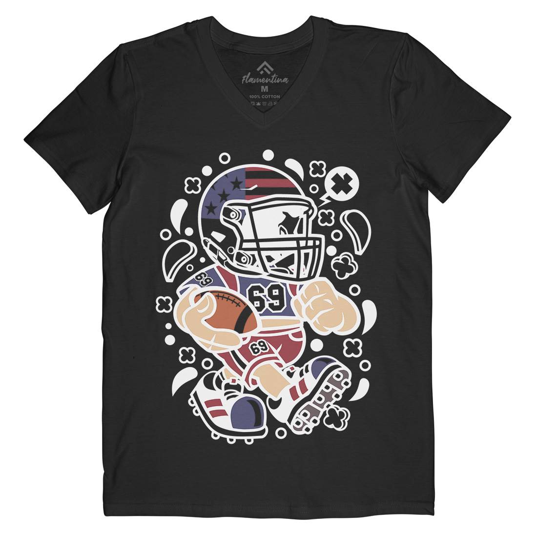 American Football Kid Mens Organic V-Neck T-Shirt Sport C002