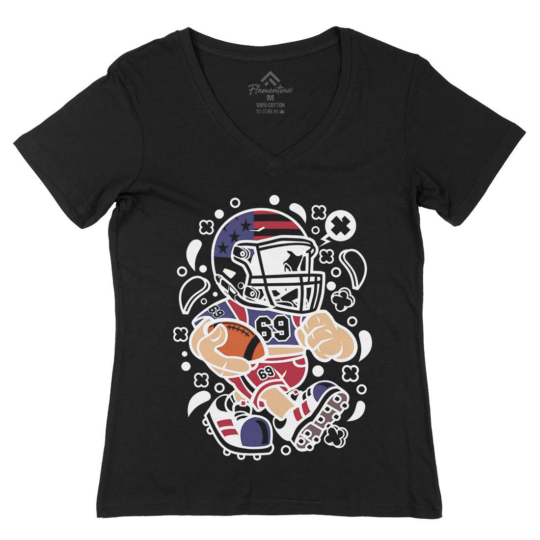 American Football Kid Womens Organic V-Neck T-Shirt Sport C002
