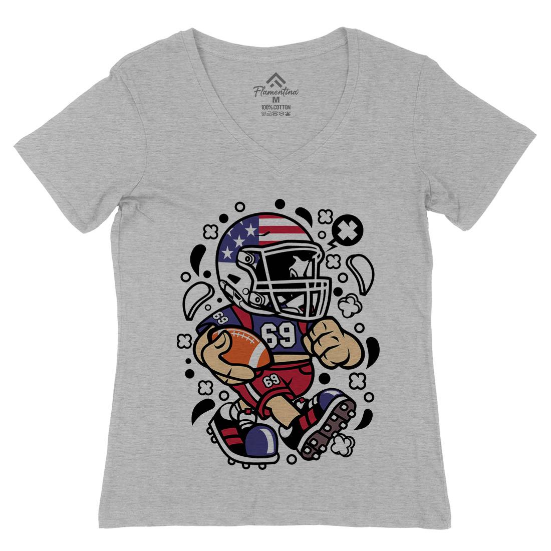 American Football Kid Womens Organic V-Neck T-Shirt Sport C002